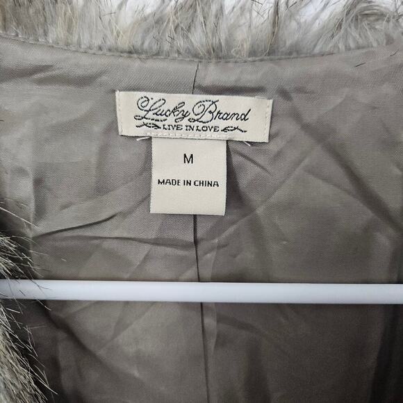 Lucky Brand Womens Faux Fur Cropped Open Front Jacket Coat Sz Medium 3/4 Sleeves - Picture 5 of 6